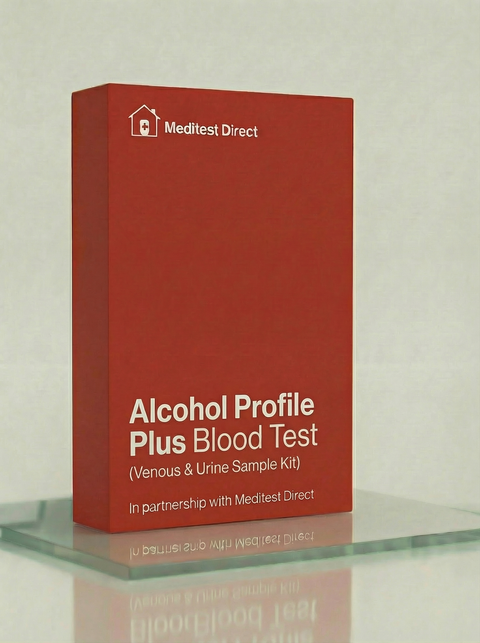 Venous blood collection tubes and a urine sample container for an Enhanced Alcohol Profile 2, measuring short-term EtG and long-term PEth/CDT biomarkers.