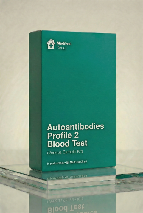 Autoantibodies Profile 2 venous blood test kit for professional phlebotomy, screening for adrenal, islet cell, ovarian, TPO, and gastric parietal cell antibodies.