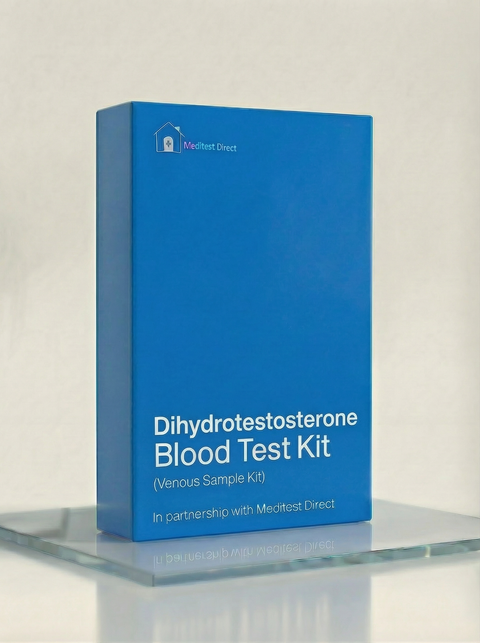 Professional venous blood collection tube for a Dihydrotestosterone (DHT) hormone test, used to quantify potent androgen levels in a clinical laboratory setting.