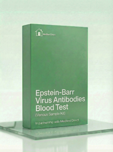 Epstein-Barr Virus (EBV) venous blood test kit for professional phlebotomy, including EBNA IgG and VCA IgG/IgM markers to diagnose glandular fever status.
