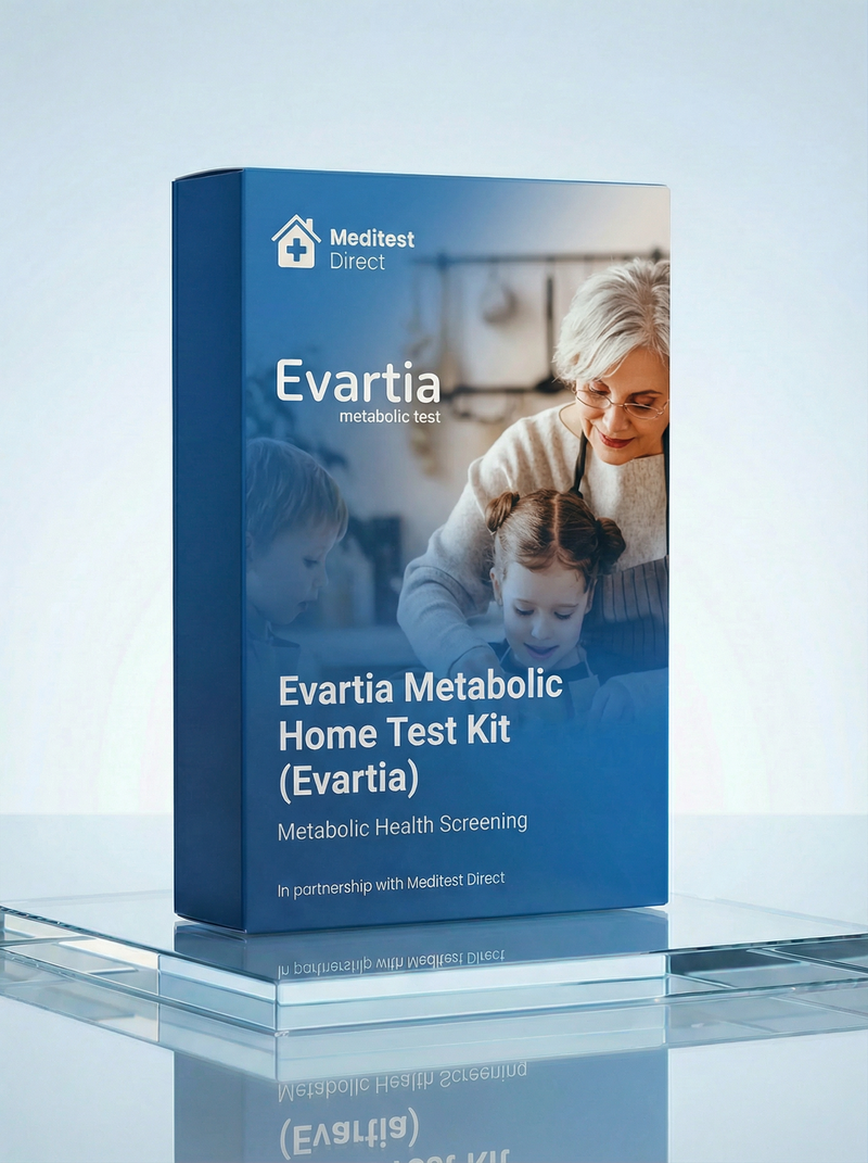 Evartia inherited metabolic disease screening kit with a non-invasive buccal cheek swab for advanced DNA analysis of 223 metabolic pathway genes.
