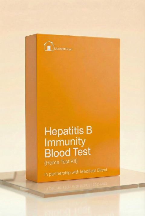 Home finger-prick blood collection kit for a Hepatitis B Surface Antibody (Anti-HBs) test to verify vaccine response or natural immunity.