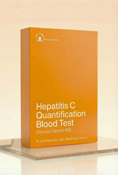 Hepatitis C Quantification venous blood test kit for professional phlebotomy, utilizing high-sensitivity PCR technology to measure HCV RNA viral load in the blood.