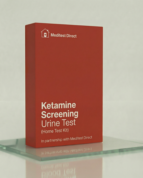 Specialist laboratory urine collection kit for a Ketamine Toxicology Screen, including a sterile specimen container for identifying ketamine and its metabolites.