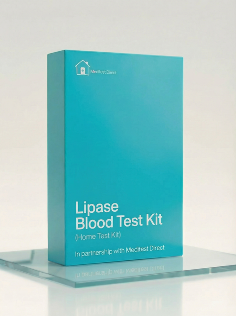 Professional finger-prick blood collection kit for a Lipase test, used to measure pancreatic enzyme levels and monitor for pancreatic inflammation.