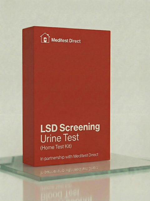 Specialist laboratory urine collection kit for an LSD Toxicology Screen, featuring light-protected specimen packaging for identifying microgram-level metabolites.