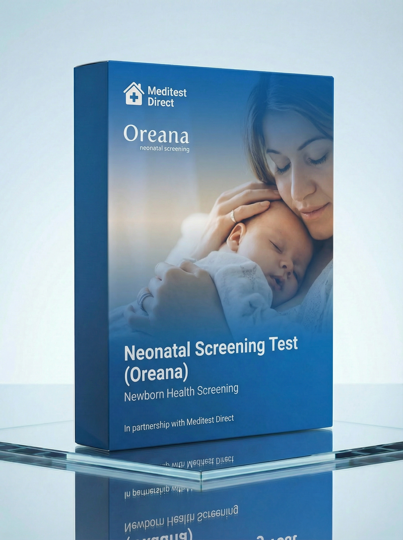 Oreana neonatal screening kit including a non-invasive buccal cheek swab for early genetic testing of treatable conditions in newborns and infants.