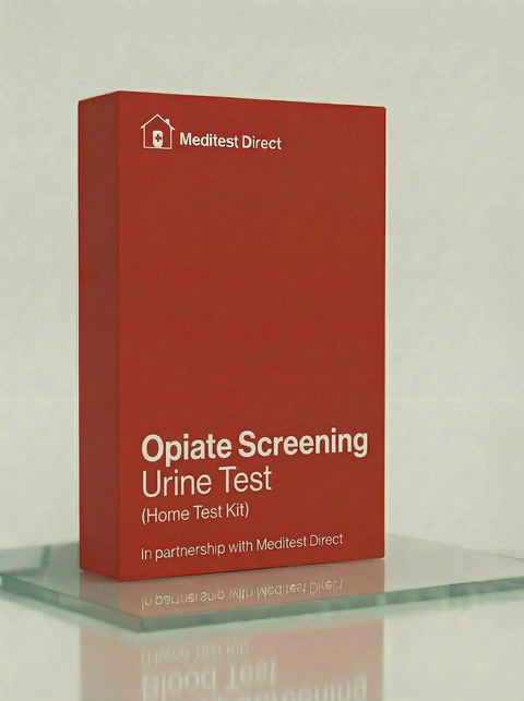 Laboratory urine collection kit for an Opiate Toxicology Screen, including a sterile specimen container and return-to-lab packaging for identifying morphine metabolites.