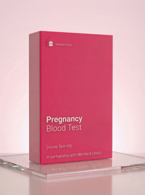 At-home blood collection kit for an early detection pregnancy test, measuring quantitative Beta-hCG levels in the blood.