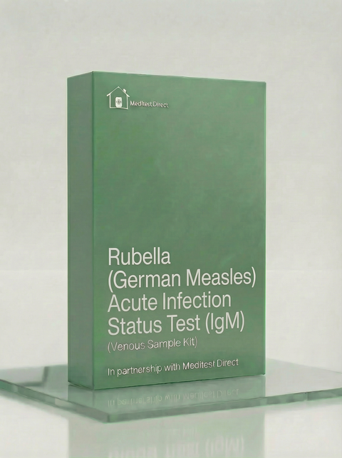 Professional blood collection materials for a Rubella (German Measles) IgM antibody laboratory test to identify an active or recent viral infection.