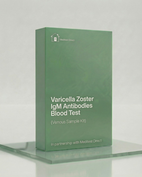Professional venous blood collection materials for a Varicella Zoster Virus (VZV) IgM antibody test to detect active or recent chickenpox or shingles infection.