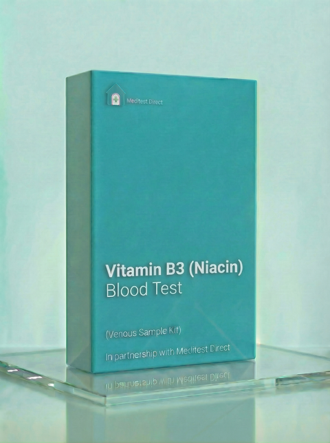 Professional blood collection materials for a Vitamin B3 (Niacin) laboratory test to assess metabolic health and cellular energy production.