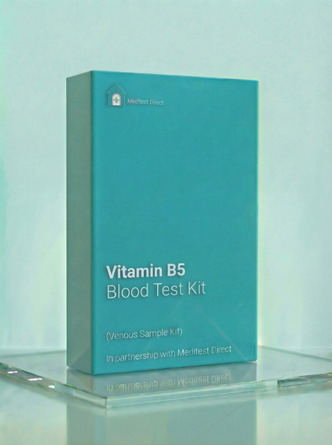 Professional blood collection materials for a Vitamin B5 (Pantothenic Acid) laboratory test to assess metabolic health and nutritional status