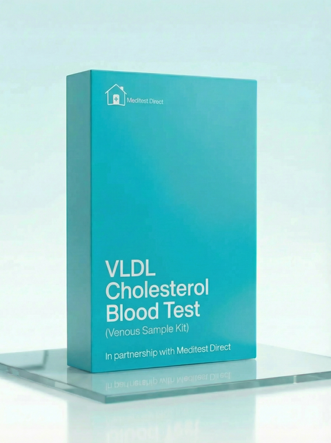 Professional venous blood collection materials for a VLDL (Very Low-Density Lipoprotein) cholesterol laboratory test used to assess metabolic and heart health.